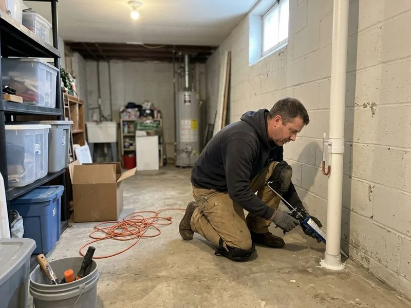 Technician checking the slab and cracks in an older Des Moines basement